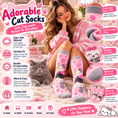 Cute Cat Crew Socks – Adorable Feline Lover Gift