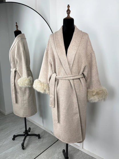 TARUXY Fox Fur Woolen Coats Women's Short Coat Office Lady Removable Elegant Double-sided Wool Overcoat 2025 New Cardigan Jacket