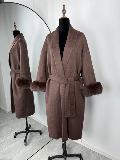 TARUXY Fox Fur Woolen Coats Women's Short Coat Office Lady Removable Elegant Double-sided Wool Overcoat 2025 New Cardigan Jacket